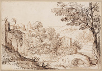 K V 033
<br/>
Klein landschap met huizen en stadje
<br/>
<em>Allegrini, Francesco (1624-1684)</em>